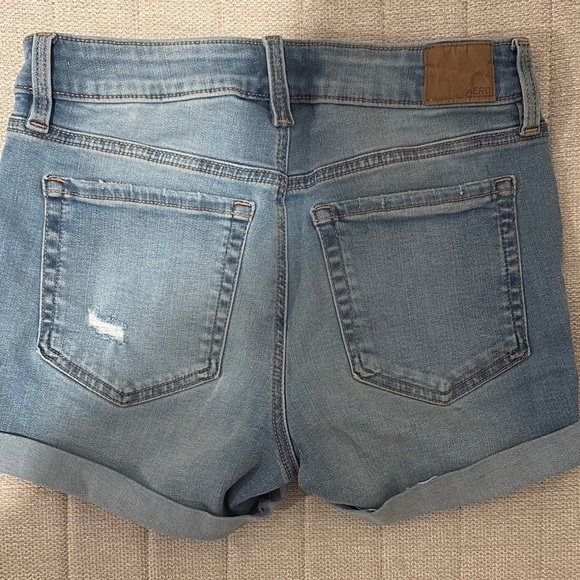 Aeropostale Women's Blue High Waisted Distressed Denim Shorts - Picture 8 of 9